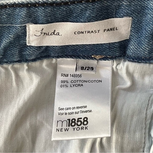 M1858 Frida Jeans Contrast Panel High Rise Straight Leg Denim Size 8 Distressed - Picture 8 of 8